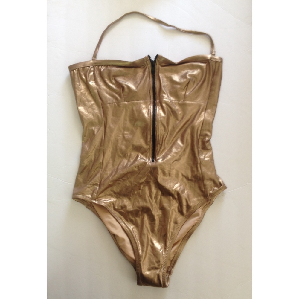 J. Crew gold Zip-front One-piece Swimsuit - Picture 2 of 5
